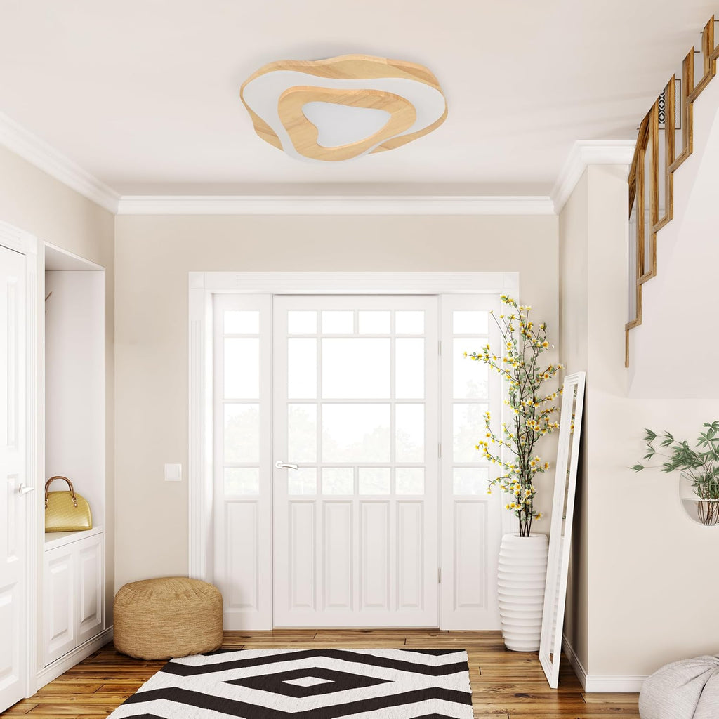 15.7" Modern Flush Mount LED Chandelier , Natural Wood Petal Energy Chandeliers Ceiling Light Bedroom Foyer Kitchen