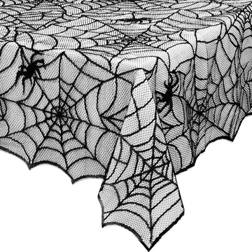 Black Lace Halloween Tablecloth - 60x104 Inch Rectangle Spider Web
