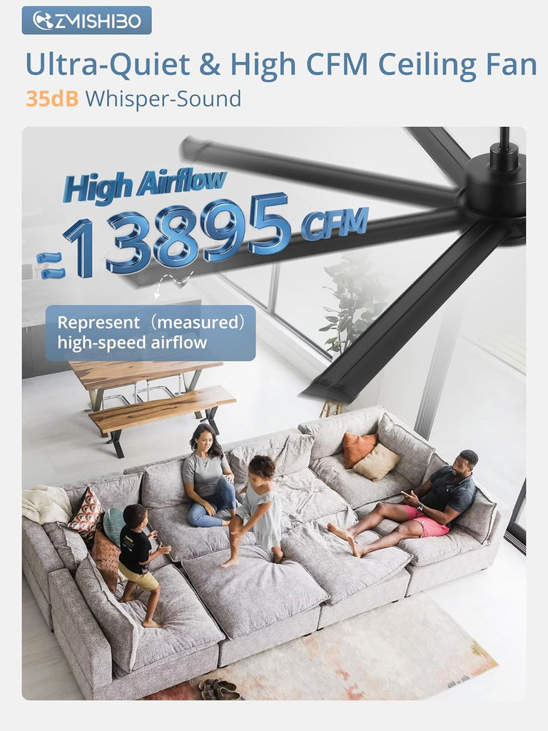 96" Ceiling Fan with LED Light and Remote - Black