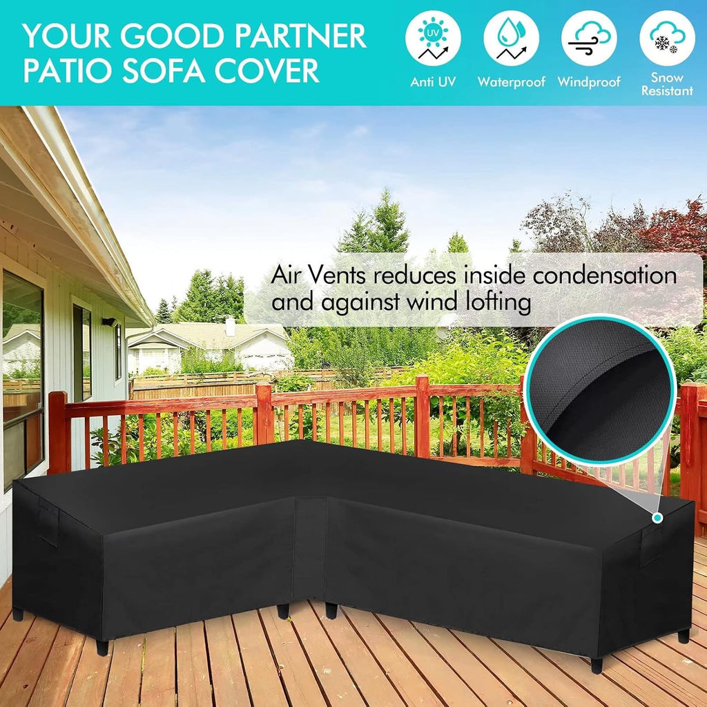 Patio L-Shaped Sectional Sofa Cover Waterproof, Heavy Duty Outdoor Sectional Couch Cover with Air Vent, Left Facing