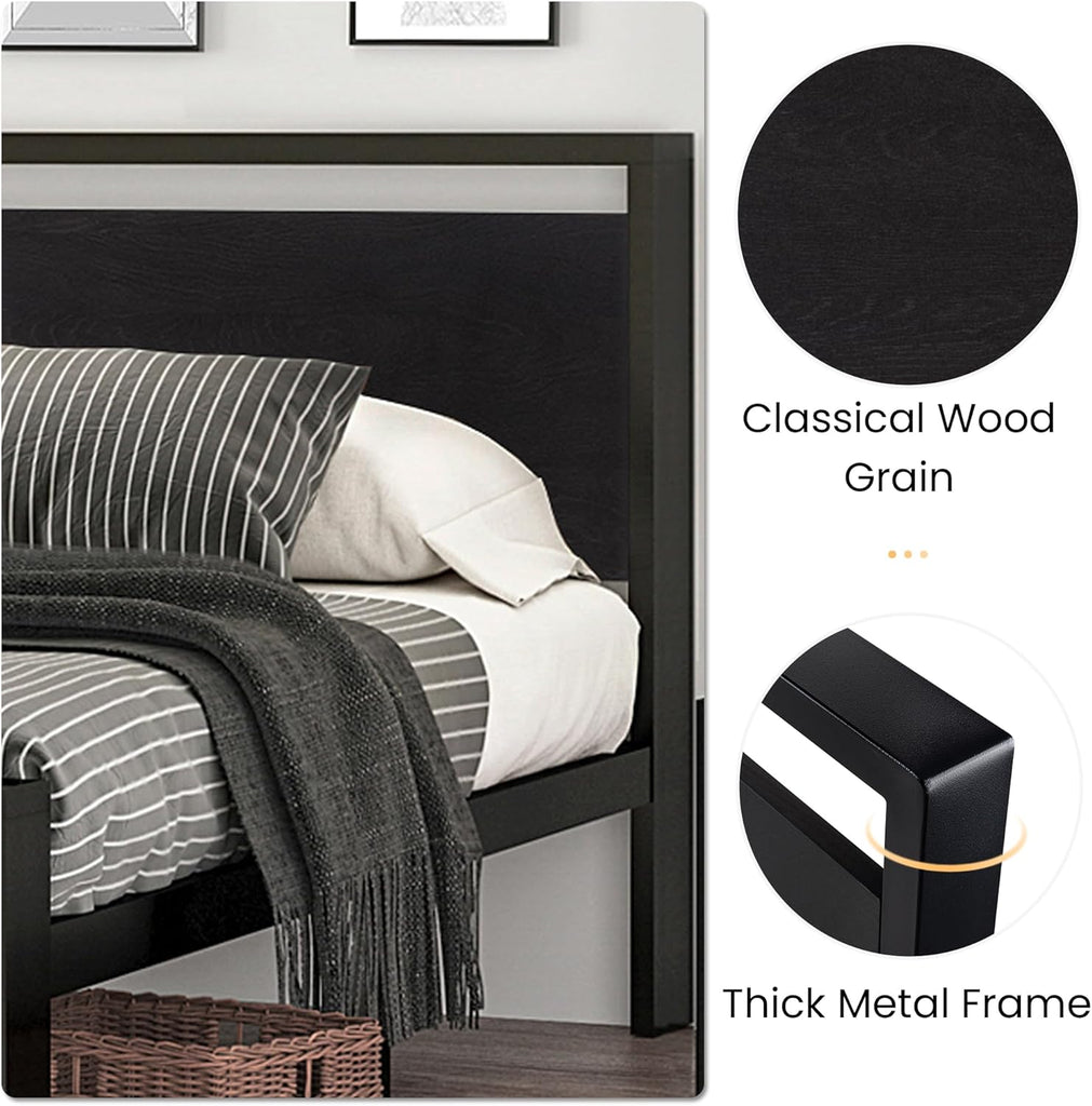 14 Inch King Metal Platform Bed Frame with Wooden Headboard and Footboard, Mattress Foundation, No Box Spring Needed