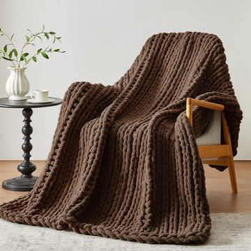 Chunky Knit Throw Blanket, Knitted Throw Chenille Yarn, 50"*60"