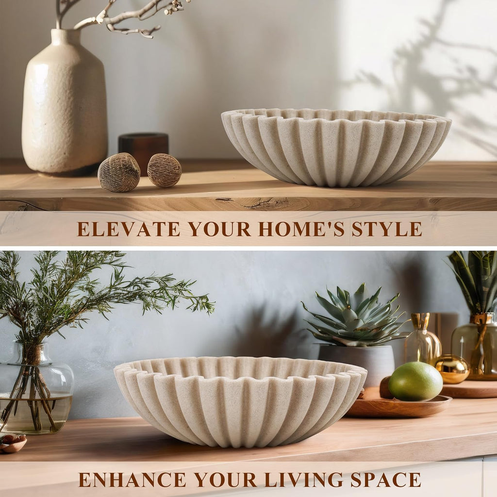 Large Decorative Bowl, Modern Handicraft Bowls Decor, Fruit Bowl Counter, Ruffle Decor, Stylish Key Bowl for Entry