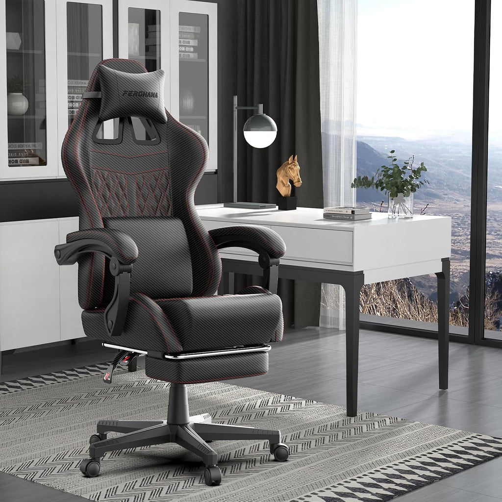 Vintage PU Leather Gaming Chair, Ergonomic Reclining Racing Gamer Chair with Massage Lumbar Support, High Back