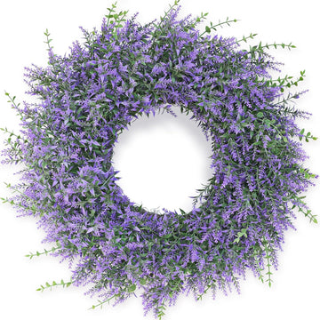 26" Artificial Lavender Eucalyptus Wreath for Front Door Decor(Purple)