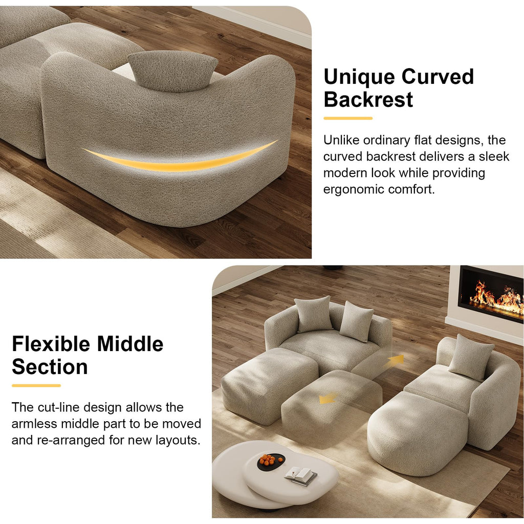 119" Curved Modular Sectional with Ottoman, Light Brown