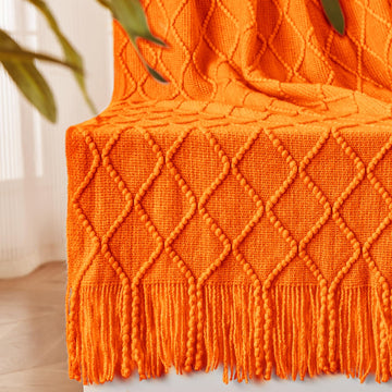 Burnt Orange Knitted Throw Blanket for Couch and Bed, 60"x80"