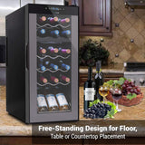 PKCWCDS188 Freestanding Wine Fridge, 18 Bottle Dual Zone Beverage Cooler for Hom