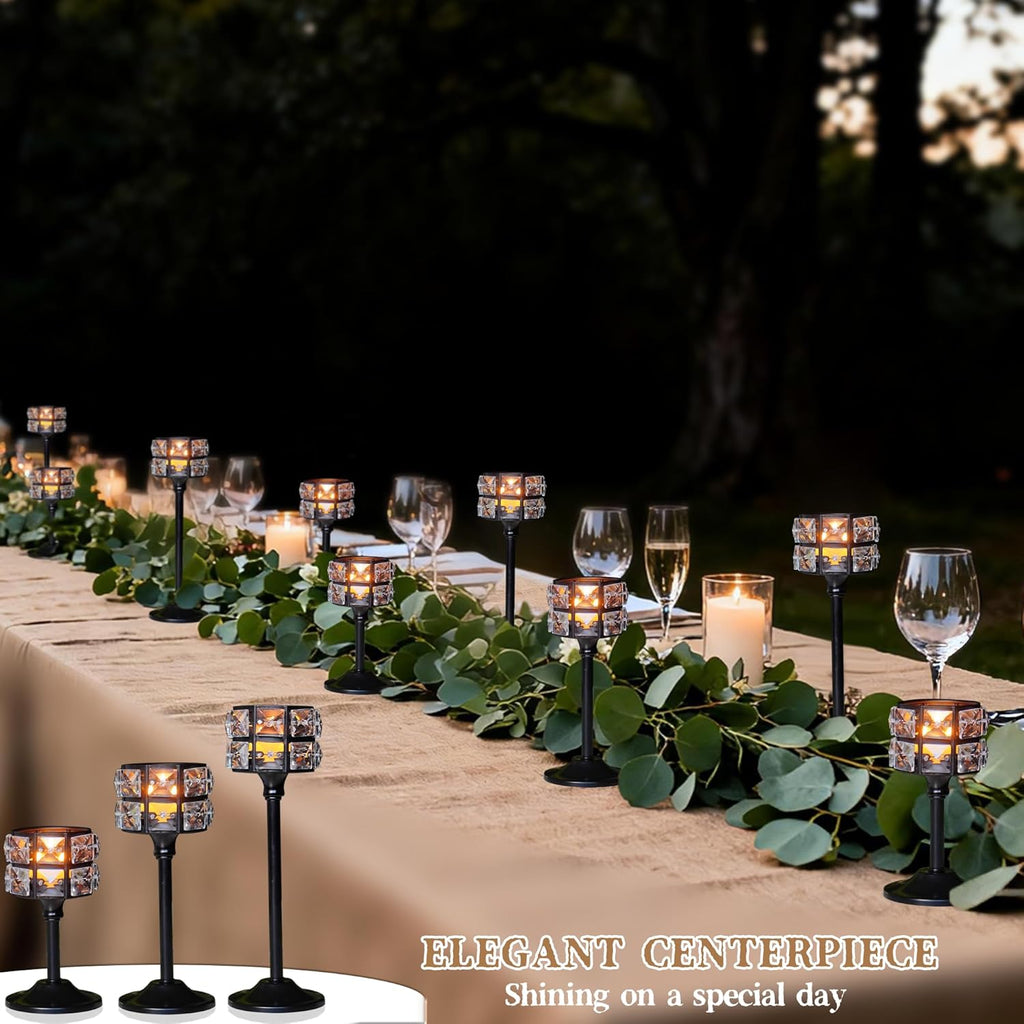 Crystal Metal Candle Holder, Square Crystal Beads Bling Tea Light Candlestick, Tall Votive Candelabra Elegant