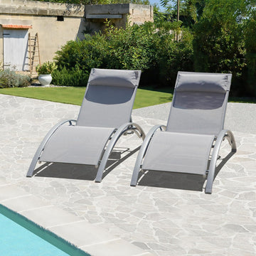 Lounge Chair Outdoor Pool Chaise Lounge Chair Set of 2 | Grey,for pool,Aluminum Adjustable,All Weather Poolside
