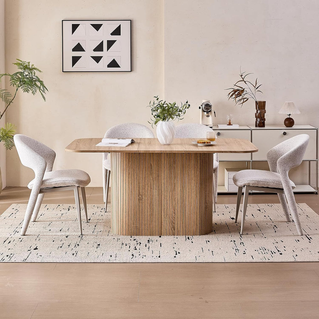 Large 63" Large Dining Table for 4 6, [Rounded Corners] [Grooved Pedestal Base] Modern Rectangle Kitchen Dinner