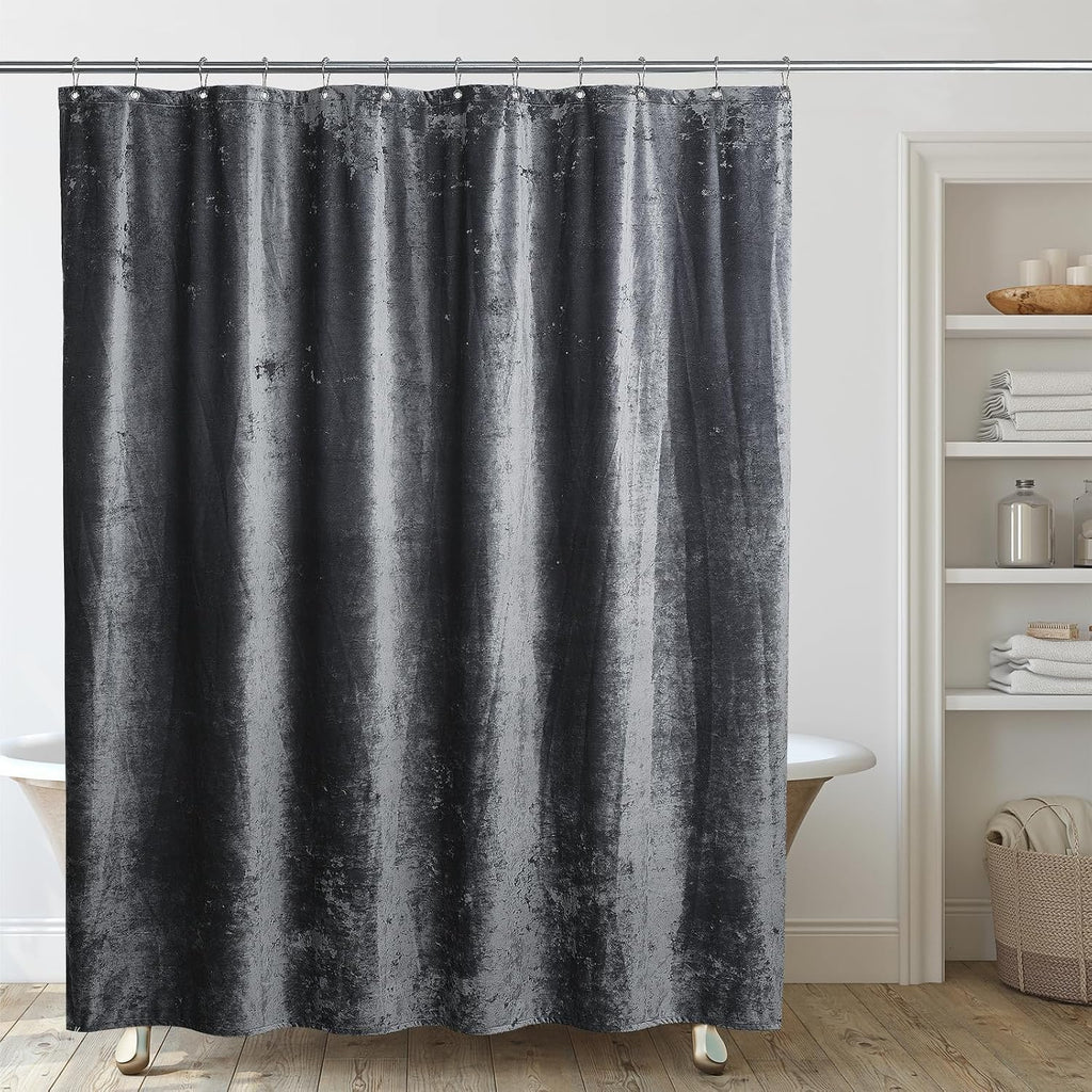 Crushed Velvet Shower Curtain, Grey, 72" x 72" | Coordinating Nickle Grommets and Hooks, Machine Washable, Water