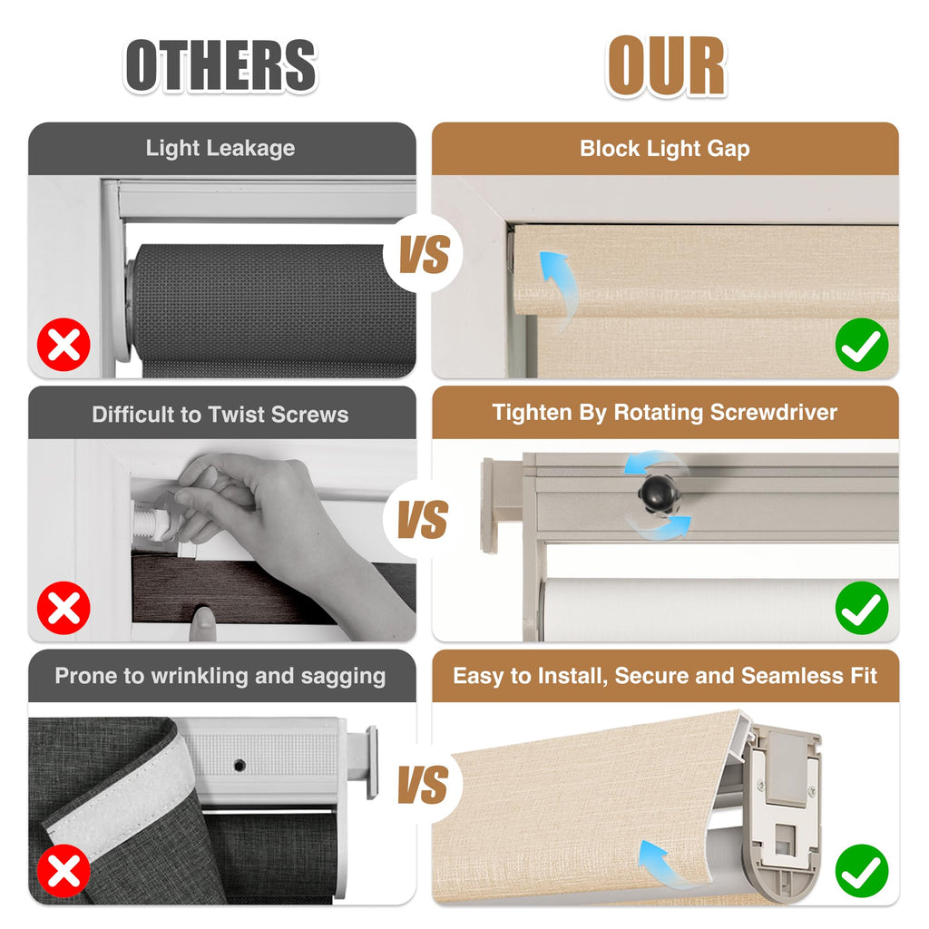 No Drill Cordless Blackout Roller Shades, Khaki
