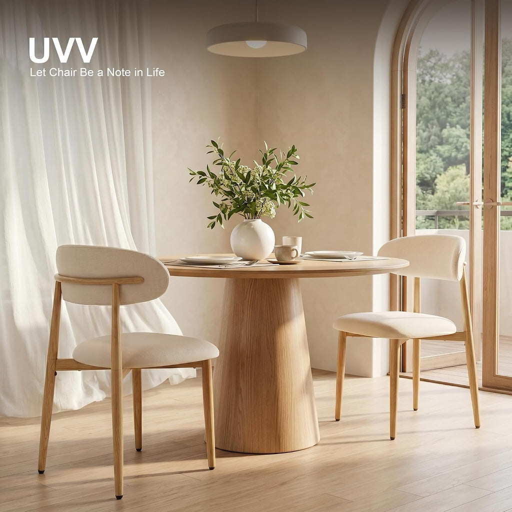 Dining Chairs Set of 4, Metal Kitchen Chairs with Modern Fabric Upholstered for Dining Room, Beige
