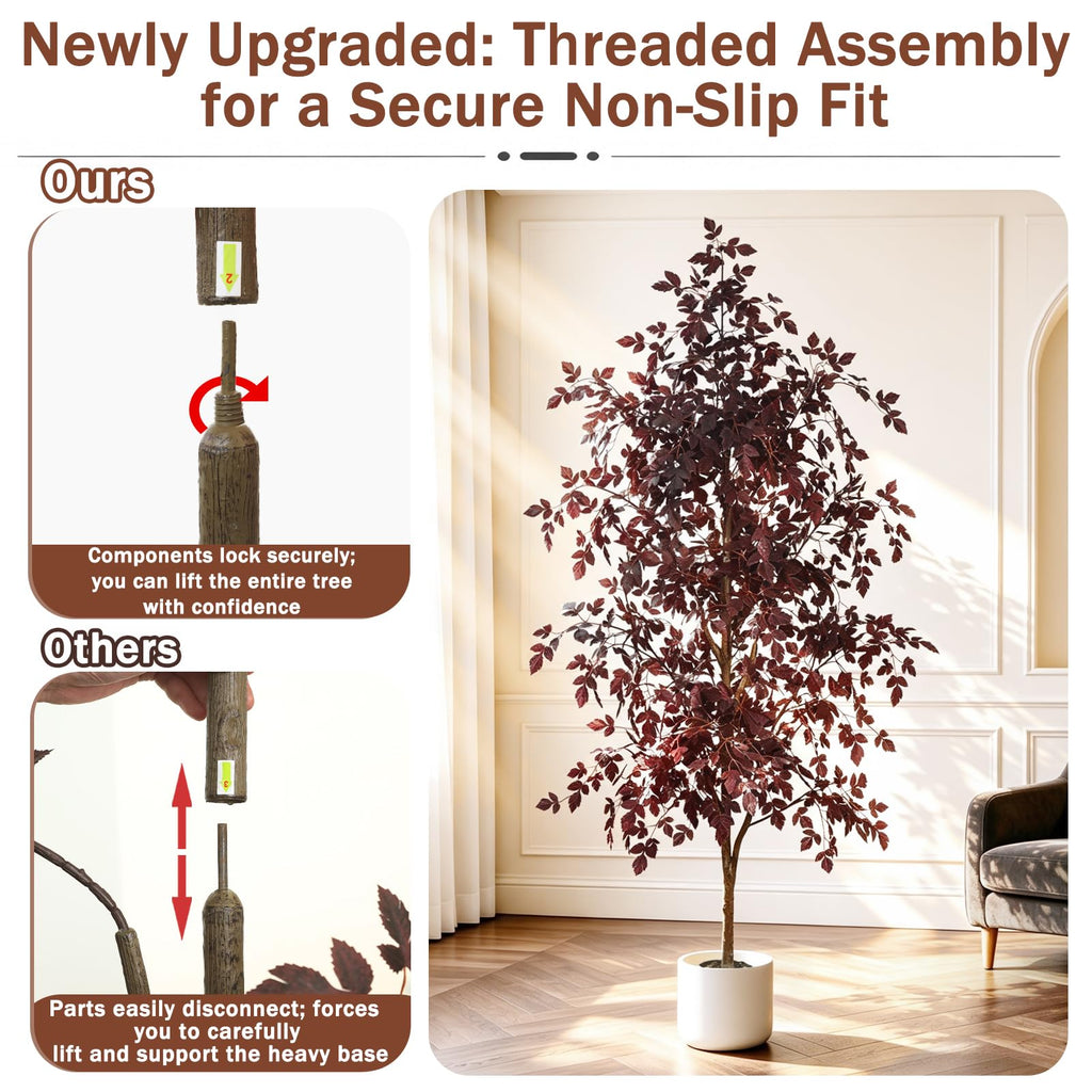 Artificial Maple Tree 6FT, Faux Fall Tree with White Planter