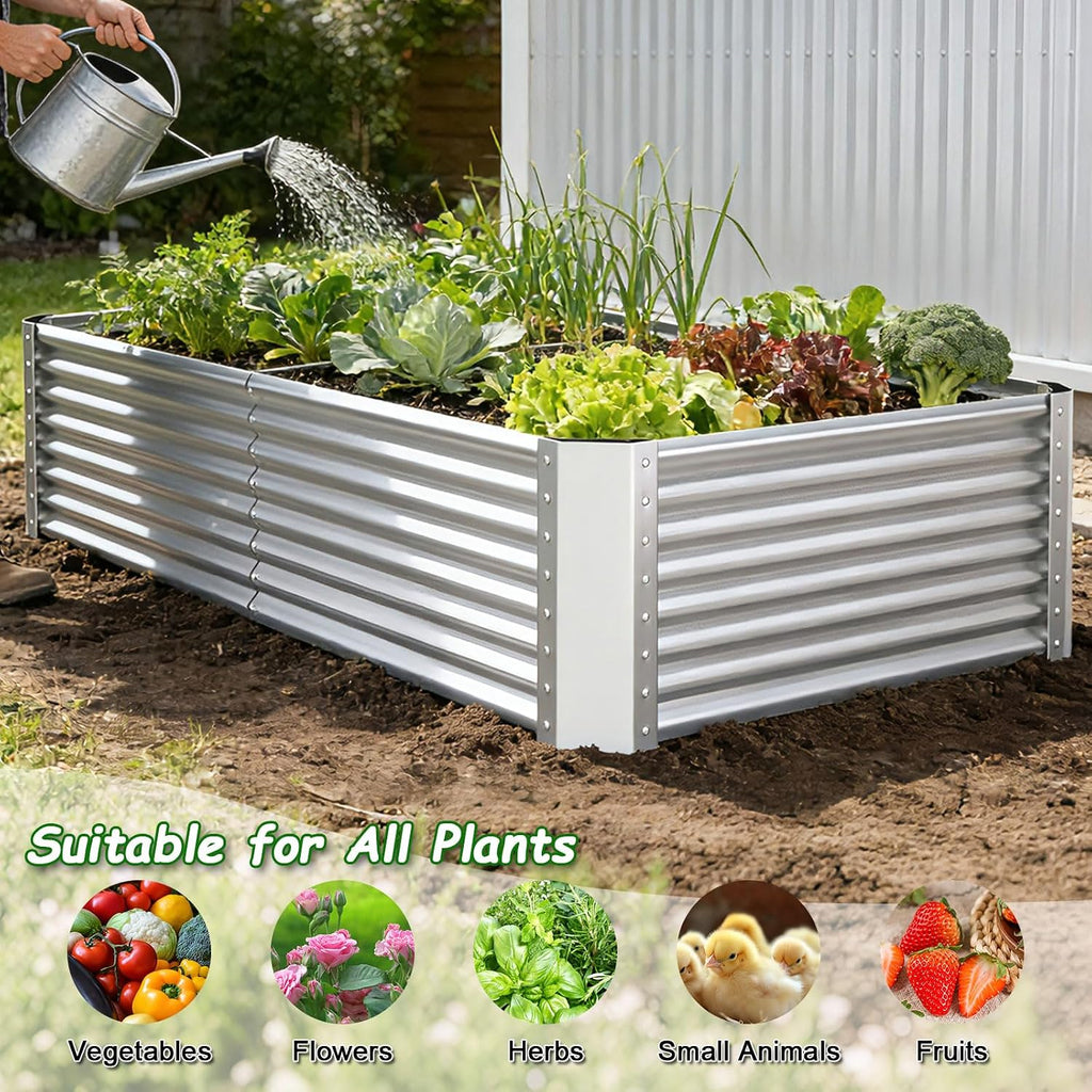 8x4x2ft Raised Garden Bed, Deep Root Planter Box, Silver,1 Pack