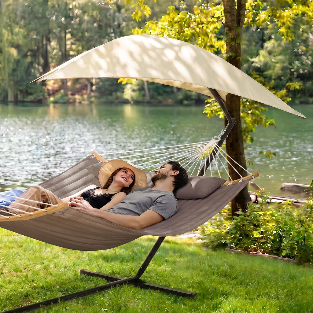2 Person Hammock with Stand for Outside, Brown | Hammock and Stand Outdoor, Patent Pending