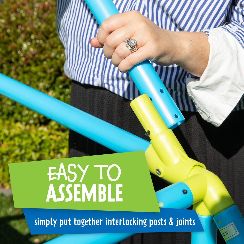 Mega Pyramid Monkey Bars Climbing Tower Active Outdoor Fun for Kids Ages 3 to 8 Years Old, Blue/Green