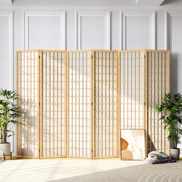 6ft Japanese Room Divider Wall, 6-Panel Shoji Privacy Screen 104" W