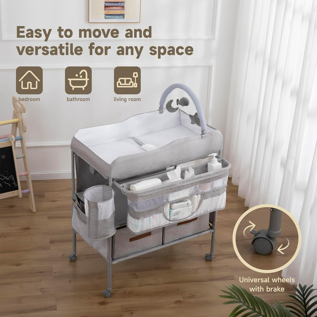 Baby Changing Table, Versatile Portable Folding Changing Table, Waterproof Diaper Changing Station with Waste Basket