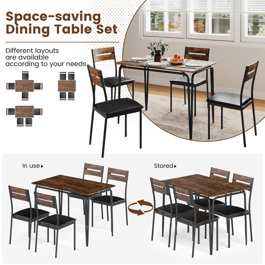 5-Piece Dining Table Set for 4, 43-Inches Rectangular Kitchen Table & 4 Armless Chairs with Upholstered Seat, Metal