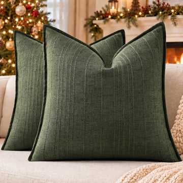 Christmas Olive Green Linen Throw Pillow Covers 20x20 Set of 2