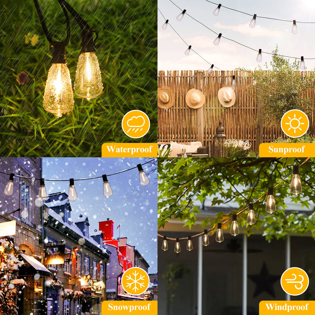 Outdoor String Lights 52 Bulbs, Waterproof Patio Lights