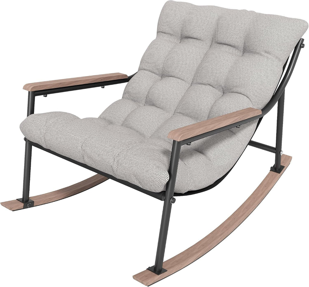 Outdoor Papasan Rocking Chair, All-Weather Rocking Chair with Thickened Cushion, Comfy Patio Reading Lounge for