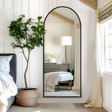 Arched Full Length Mirror, 64"x24" Full Body Mirror with Aluminum Alloy Frame, Free Standing or Wall Hanging