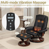 Modern Reclining Swivel Lounge Chair and Ottoman — Black PU Leather