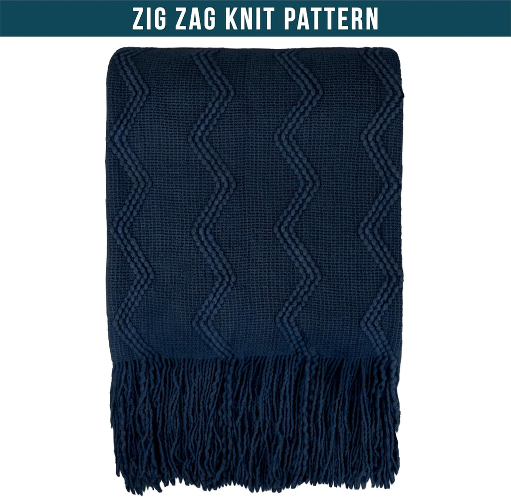 Navy Blue Knit Throw Blanket, Soft Knitted Farmhouse Sofa Throw, Lightweight Decorative Summer Throw Blanket for
