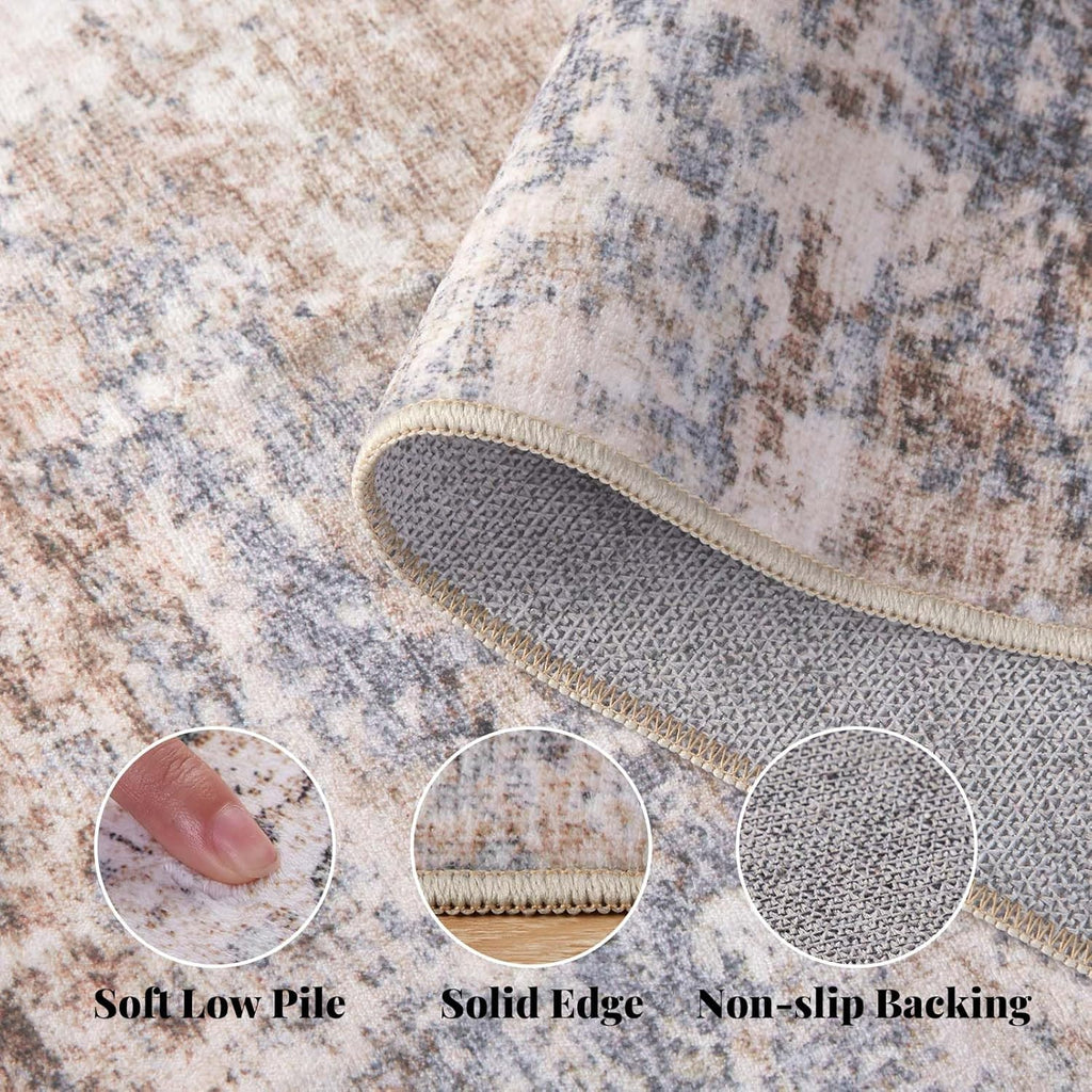 Washable Area Rug Living Room Rugs Large Soft Non-Slip Carpet for Bedroom Dining Room Modern Abstract Neutral Low