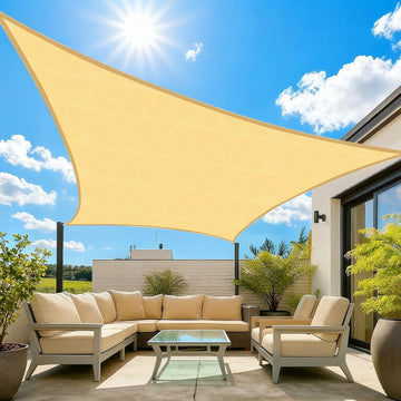 Sun Shade Sail, 10'X16' Sand Rectangle Curved Edged Sun Shade, Commercial Grade 185GSM HDPE UV Permeable Outdoor