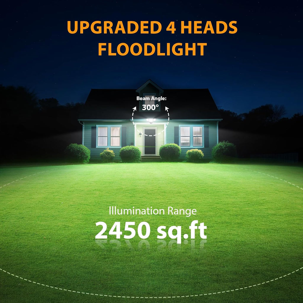 90W Flood Lights Outdoor, 10000LM Dusk to Dawn Outdoor Lighting, IP65 Waterproof, 6500K Daylight, 4 Heads LED