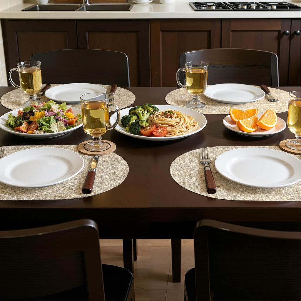 Heat Resistant Oval Placemats Set of 4, Beige