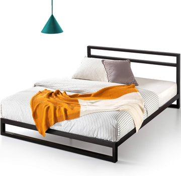 Trisha 7 Inch Metal Platform Bed Frame with Headboard, Wood Slat Support, No Box Spring Needed, Easy Assembly, Queen
