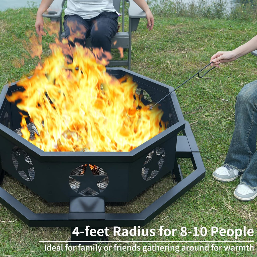 45 Inch Large Outdoor Fire Pit - Heavy Duty Construction with Spark Screen