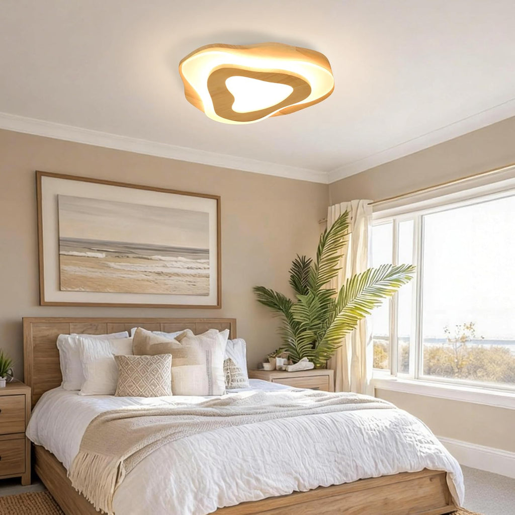 15.7" Modern Flush Mount LED Chandelier , Natural Wood Petal Energy Chandeliers Ceiling Light Bedroom Foyer Kitchen