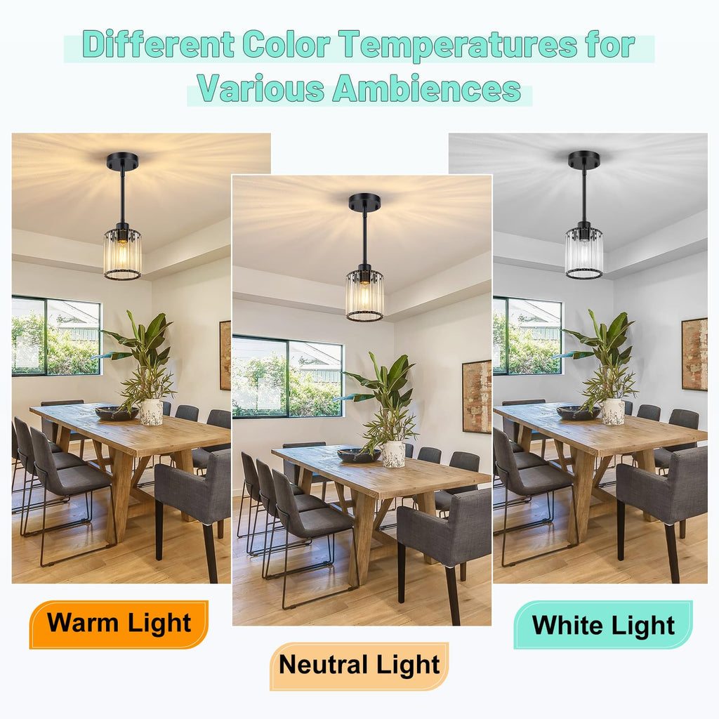 3 Pack Pendant Light Fixtures, Modern Black Pendant Lights Kitchen Island, Mini Pendant Lighting with Crystal Shade