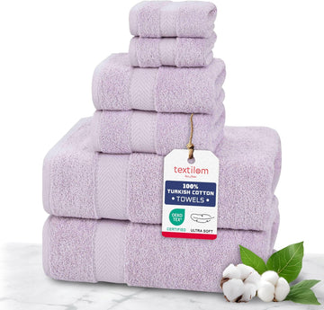 100% Turkish Cotton 6 Pcs Bath Towel Set, Luxury Soft & Absorbent Bathroom Towels Set (2 Bath Towels, 2 Hand Towels