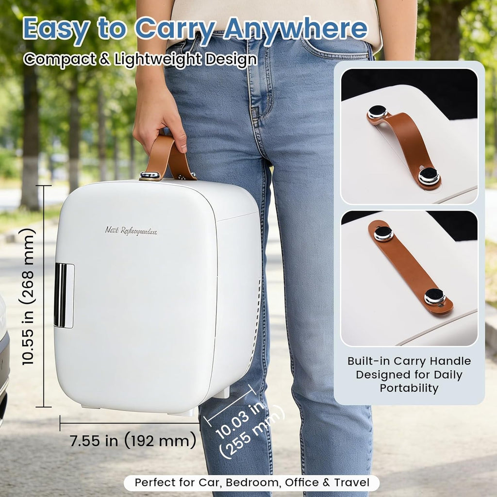 Mini Fridge for Bedroom, Office & Car, Portable 4L/4.23QT Mini Refrigerator for Skincare with Handle, Ultra-Quiet