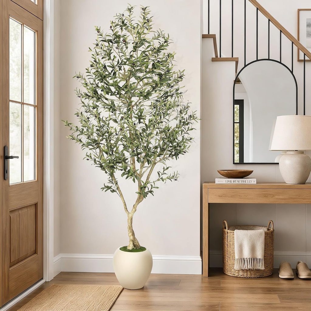 8FT Artificial Olive Tree with Large Planter Decor