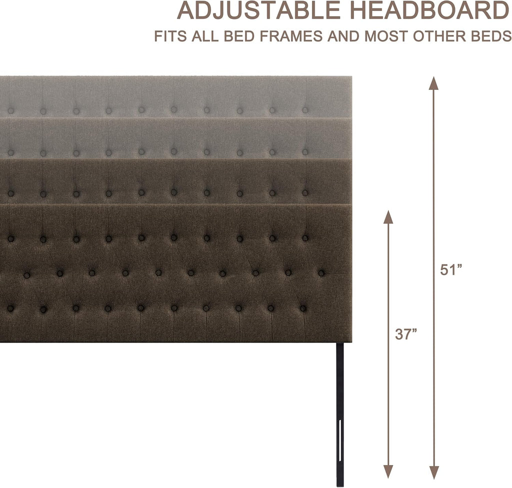 Tufted Upholstered Headboard Queen, Solid Wood Head Board with Durable Metal Legs, Adjustable Height Bed headboard