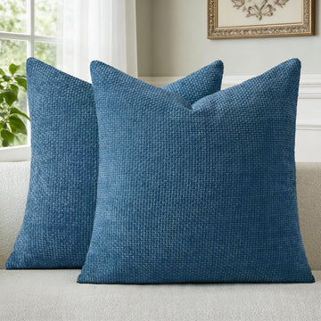 Ocean Blue Chenille Throw Pillow Covers 22x22 Inch Pack of 2 Modern Decorative Throw Pillow Covers Farmhouse Cross