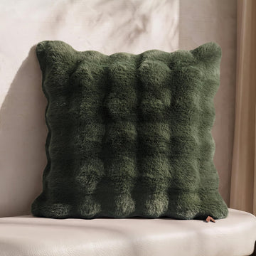 Decorative Bubble Faux Fur Throw Pillow Cover, 24x24, Green
