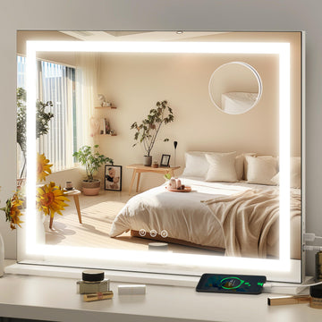 23" x 18" Vanity Mirror with Lights,LED Makeup Mirror,Hollywood Mirror with 3 Color Modes & Adjustable
