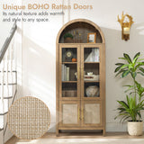 71" Tall Arched Display Cabinet, 5-Tier Bookshelf Modern Farmhouse Arched Bookcase with Glass Doors and Shelves