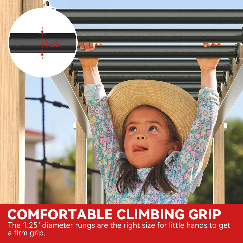 16.5 Inch Monkey Bars Kit Monkey Bar Ladder Rungs (Black, 12 Pcs)