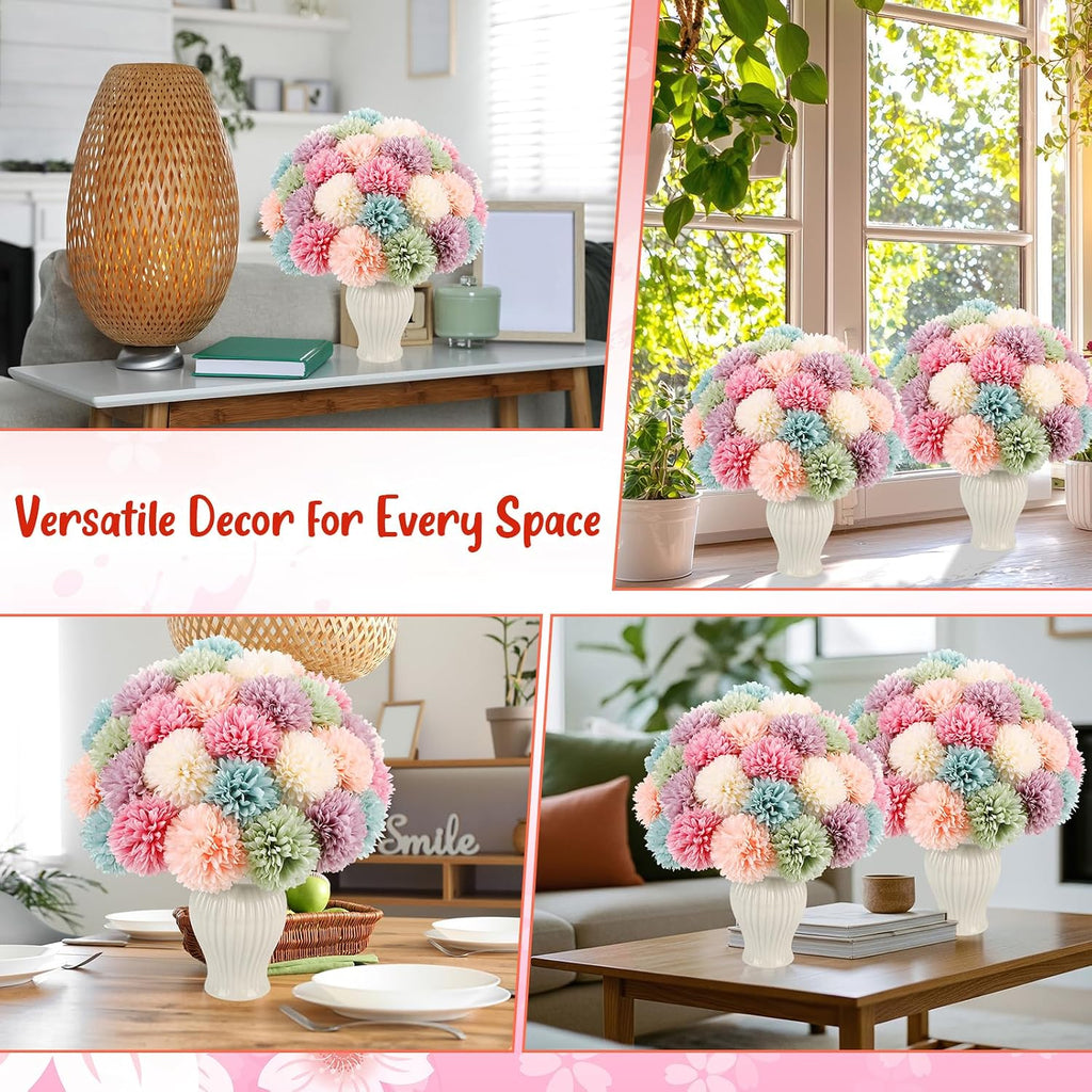 36 Pcs Pastel Artificial Chrysanthemum Flowers Faux Flower Ball Bouquet Silk Fake Marigold Mum for Easter St Patricks