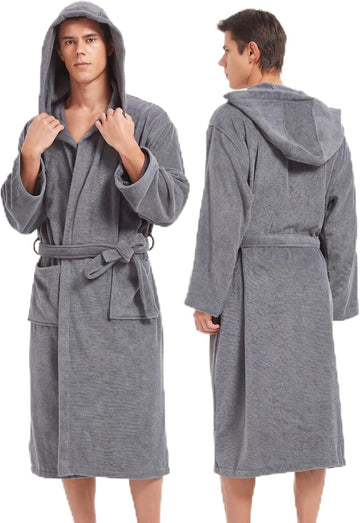 Mens Robe with Hood-Classic Terry Cloth Bathrobe for Men,Soft Knee Length Bathrobes
